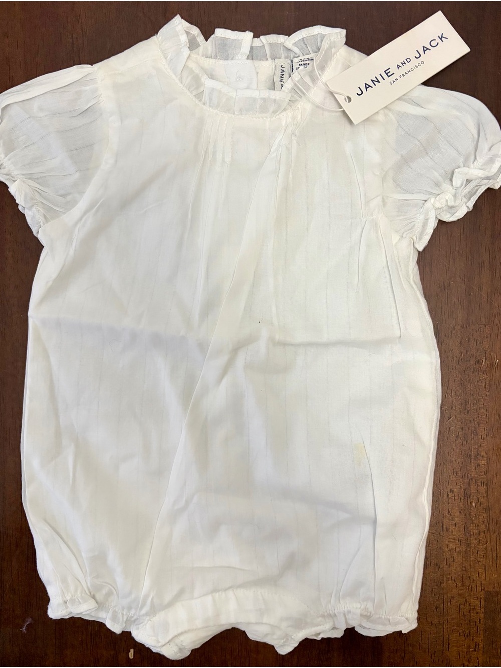Janie and Jack White Elegant Ruffle-Neck Baby Onesie / Romper
